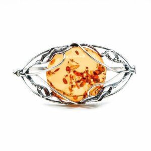 Vintage Amber Sterling Silver Bangle Bracelet Size 7.5